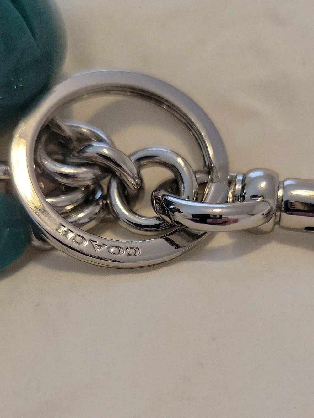 NWOT COACH Resin & Leather Tea Rose Keychain with Silver Hardware - Picture 4 of 11